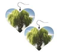 Willow Tree Prints Leather Heart earrings Pendant Stylish and light Lightweight Dangle for Women Girls, One Size, Leather, No Gemstone