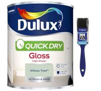 Willow Tree Quick Dry Gloss Paint 750ml+ 1" Paint Brush | Interior Wood and Metal Paint | High Shine Durable Finish | Fast Drying Trim Paint for Doors Skirting Boards Radiators and Furniture