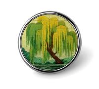 Willow Tree Square Tile Round Brooch for Men Women Fashion Badge Collar Pin Dress Jacket Backpack Accessories