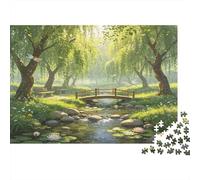 Willow Tree Wooden Bridge 1000 Piece Jigsaw Puzzle Paper Puzzle Game for Adults Tranquil Stream Relaxation Focus Decor 70x50cm/1000pcs