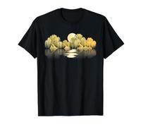 Willow Trees Moon Lake Reflection Nature Peaceful Landscape Value Graphic T-Shirt, Men, Black, M