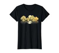 Willow Trees Moon Lake Reflection Nature Peaceful Landscape Value Graphic T-Shirt, Women, Black, XS