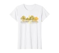 Willow Trees Moon Lake Reflection Nature Peaceful Landscape Value Graphic T-Shirt, Women, White, M