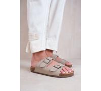 Where's That From Willow Two Strap Flat Sandals With Buckle Detail in Camel Nubuck - CAMEL - 7