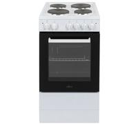 Willow WE50SSW 62L Freestanding Electric Cooker, 50cm Wide Single Cavity Cooker with Solid 4 Zone Plate Hob - White