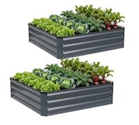 WILLOW WEAVE Set of 2 Raised Beds for Garden, Galvanized Steel Planters Outdoor for Growing Plants, Vegetables, Flowers and Herbs, 120x120x30cm, Grey