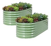 WILLOW WEAVE Set of 2 Raised Beds for Garden, Galvanized Steel Planters Outdoor for Growing Plants, Vegetables, Flowers and Herbs, 180x60x43cm, OliveGreen