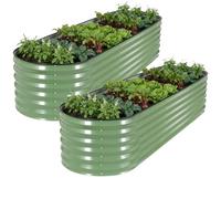 WILLOW WEAVE Set of 2 Raised Beds for Garden, Galvanized Steel Planters Outdoor for Growing Plants, Vegetables, Flowers and Herbs, 240x60x43cm, OliveGreen
