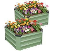 WILLOW WEAVE Set of 2 Raised Beds for Garden, Galvanized Steel Planters Outdoor for Growing Plants, Vegetables, Flowers and Herbs, 60x60x30cm, OliveGreen