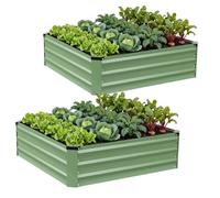 WILLOW WEAVE Set of 2 Raised Beds for Garden, Galvanized Steel Planters Outdoor for Growing Plants, Vegetables, Flowers and Herbs, 120x120x30cm, OliveGreen