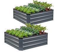 WILLOW WEAVE Set of 2 Raised Beds for Garden, Galvanized Steel Planters Outdoor for Growing Plants, Vegetables, Flowers and Herbs, 90x90x30cm, Grey