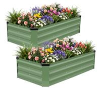 WILLOW WEAVE Set of 2 Raised Beds for Garden, Galvanized Steel Planters Outdoor for Growing Plants, Vegetables, Flowers and Herbs, 120x60x30cm, OliveGreen