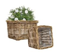 Willow Wicker Planter Set of 2 Rattan Planters with Handles (Square, M)