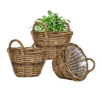 Willow Wicker Planter Set of 3 Watertight Lined Indoor Rattan Planters with Carrying Handles (Round, S)
