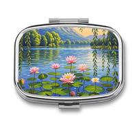 Willow Willow Lotus Pill Box 2 Compartment Portable Pill Case Daily Square Pill Organizer for Pocket Purse Daily Medicine Container to Hold Vitamins Fish Oil Travel Gifts