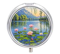 Willow Willow Lotus Pill Case 3 Compartment Portable Pill Box Daily Round Pill Organizer for Pocket Purse Daily Medicine Container to Hold Vitamins Fish Oil Travel Gifts