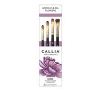 Willow Wolfe CALLIA™ Series 1500 Acrylic & Oil Flowers Brush Set - 4-Piece Vegan Synthetic Mixed-Media Set (6 Filbert, 8 Filbert, 12 Chisel Blender, ½″ Dodo Mop)