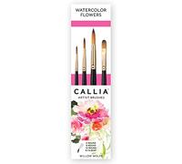 Willow Wolfe Callia Watercolor Flowers Artist Paint Brush Set, Synthetic, Multicolor, 4 Piece Professional Set #900