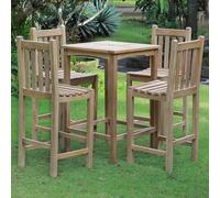 willow wooden square bar table with 4 stools in teak