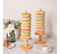 WILLOWDALE Donut Stand for Party, 2 Pieces Donut Holders for Dessert Table- Doughnut Bagel Display Wood Stacker Tower for Events,Wedding Birthday Parties, Party Supplies