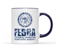 WillowGifts F.E.D.R.A. Symbol Mug Tea Coffee Cup - Federal Disaster Response Agency Quarantine Zones Military Cordyceps Fungus Game TV Kitchen Decor Gift Present (Cobalt Handle)