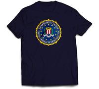 WillowGifts FBI Department of Justice T-Shirt- USA National Security Government Secret Twin Needle Collar 3-4'' Neck 100% Ringspun Combed Cotton High Stitch Density (Navy, XL)