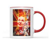 WillowGifts God Save The Queen Mug Tea Coffee Cup - RIP Viv Westwood English Fashion Designer Modern Punk Rock Quote Destroy Word Conformity Memorabilia Gift Present (Red Handle)