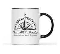 WillowGifts Greatness from Small Beginnings Mug Tea Coffee Cup Sic Parvis Magna Sir Francis Drake Action Adventure Game Fortune Treasure Thief Legacy Gift Present (Black Handle)