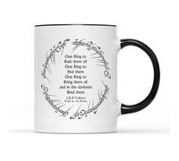 WillowGifts One Ring to Rule Them All Mug Tea Coffee Cup - Book Lover Novel Series Trilogy Fiction Fantasy Adventure Mythology Geek Nerd Quote Phrase Gift Present (Black Handle)