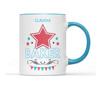 WillowGifts Personalised Great British Baker Mug Tea Coffee Cup - Novelty Star Contestant Family Cooking Baking TV Show Chef Cook Bake Cake Paul Kitchen Decor Gift Present (Blue Handle)