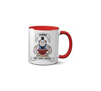 WillowGifts Personalised 'Tank' Engine Mug - Novelty Funny Joke Strong Muscle Muscular Body Builder Cosplay Train Locomotive Personal Name Gift Present Tea Coffee Cup (Red Handle)