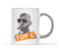 WillowGifts Top G Mug - Novelty Joke Funny Humorous Controversial Opinionated Famous Influencer Internet Meme Personality Kickboxer Sunglasses Cigar Gift Present Tea Coffee Cup (Grey Handle Mug)