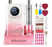 WillowGlow Professional Electric Nail Drill Machine, 45,000 RPM High-Speed Motor, Ultra-Quiet Operation with Digital Display, Tungsten Carbide and Ceramic Bits (Gradient Pink)