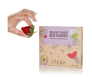 Willow's Choice Eco Disposable Gloves, Made from Bio Sugarcane Plant, Vegan, Recyclable, BPA and Phthalates Free, Touch Screen Friendly, Great for Food Handling and Home Chores, 100 pcs, Large