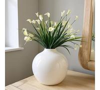Willowy 7.5 Inch Large White Ceramic Vase with Glossy Finish - White Vases for Flowers, Round Vases for Decor, for Flower, for Pampas Grass