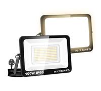 Willpower 100W LED Floodlights Outdoor 3500K Warm White UK Plug for Garden | 2X 10,000LM LED Work Lights IP66 Waterproof for Garage Yard Court Workshop Patio