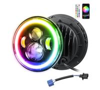 Willpower 1pc 7'' Round LED Headlights, RGB White DRL Angel Eyes Halo Turn Signal Lights, High/Low Beam, 50W 5000LM, APP Control for Jeep Wrangler JK LJ CJ TJ Motorcycle Harley Davidson