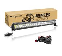 Willpower 20 Inch 144W LED Light Bar + 2 Pcs Strong Magnetic Mounting Bracket Holder + Wire Harness 12V 24V Off Road Driving Lights IP67 Spot Beam Work Fog Lamps for 4X4 Offroad Truck Car Boat
