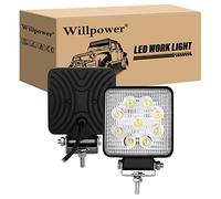 Willpower 2pc 4 inch 27W LED Work Lights Offroad Spot Beam LED Light Bar 12V 24V Led Pods Waterproof IP67 Fog Driving Lamps for Car 4x4 Tractor Truck ATV UTV SUV Boat Square