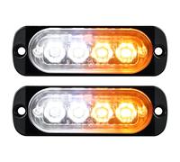Willpower 2pcs 3.3 Inch LED Strobe Warning Lights, Amber White 4 LED Safety Emergency Flashing Light Construction Hazard Beacon LED Light Bar For Car Truck Van Off Road Vehicle Boat Surface Mount