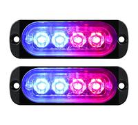 Willpower 2pcs 3.3 Inch LED Strobe Warning Lights, Blue Red 4 LED Safety Emergency Flashing Light Construction Hazard Beacon LED Light Bar For Car Truck Van Off Road Vehicle Boat Surface Mount