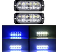 Willpower 2pcs 4.3 Inch LED Strobe Warning Lights, White + Blue 12 LED Safety Emergency Flashing Light Construction Hazard Beacon LED Light Bar For Car Truck Van Off Road Vehicle Boat Surface Mount