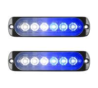 Willpower 2pcs 4.3 Inch LED Strobe Warning Lights - White Blue 6 LED Safety Emergency Flashing Light Construction Hazard Beacon For Car Truck Van Off Road Vehicle Boat Surface Mount