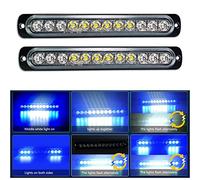 Willpower 2pcs 7.5 Inch 12 LED Emergency Strobe Light Blue White Side Marker Lights Car 12V 24V LED Bar Flashing Safety Beacon for Trailer Utility Boat Tractor Vehicle