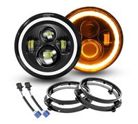 Willpower 2pcs 7'' Round LED Headlights, 50W 5000LM 4 Lens Angel Eyes White DRL & Amber Halo Ring Turn Signal Lights High/Low Beam for Jeep Wrangler JK LJ CJ TJ Motorcycle Car Offroad with Brackets