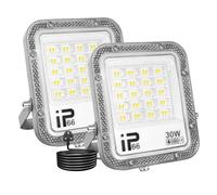 Willpower 2PCS Outdoor LED Floodlights 30W 3000LM, 6000K Cold White, IP66 Waterproof, LED Security Lights for Garden Garage Lawn Yard Court Workshop Patio, 1 M Wire with UK Plug