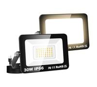 Willpower 2PCS Outdoor LED Floodlights 30W 3000LM, Flood Lights with Plug, LED Security Lights 3000K Warm White Job Site Work Lamp IP66 Waterproof for Garden Garage Yard Lawn Court Workshop Patio