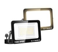 Willpower 2PCS Outdoor LED Floodlights 75W 7500LM, Flood Lights with Plug, LED Security Lights 3000K Warm White Job Site Work Lamp IP66 Waterproof for Garden Garage Yard Lawn Court Workshop Patio