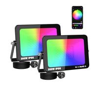 Willpower 2X 200W Smart RGB LED Floodlight Outdoor, 20000lm Color Changing Uplight Remote APP Control Led Stage Landscape Lights DIY Scenes Timing Flood Light for Garden Tard Party, IP66, UK Plug