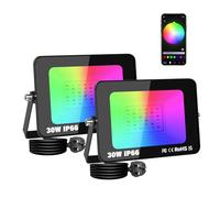 Willpower 2X 30W Smart RGB LED Floodlight Outdoor, 3000lm Color Changing Uplight Remote APP Control Led Stage Landscape Lights DIY Scenes Timing Flood Light for Garden Tard Party, IP66, UK Plug